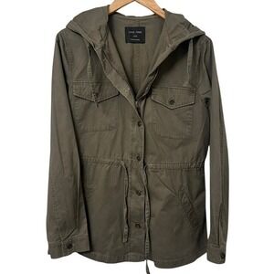 Love Tree Utility Anorak Olive Green Military Cargo Jacket Hooded Womens Size L